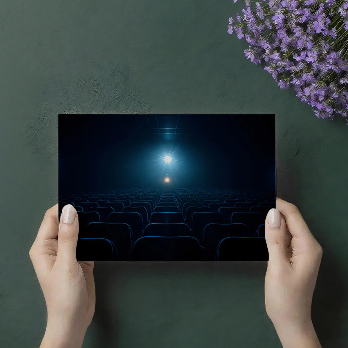Cinema Spotlight Mural Wallpaper — Dark Atmospheric Interior Mural Wallpaper - room preview 03