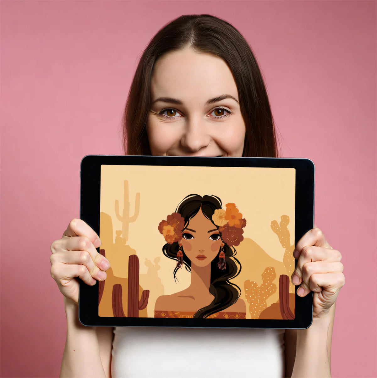 Desert Portrait Mural Wallpaper — Southwestern Boho Illustration Mural Wallpaper - room preview 03