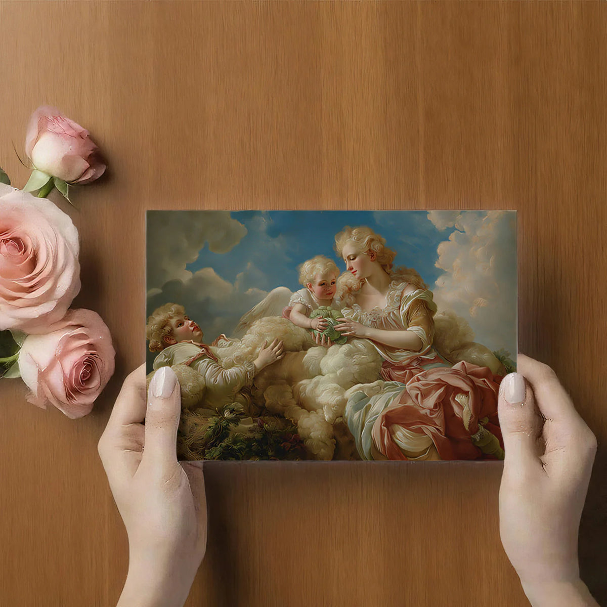 Renaissance Cherub and Mother Cloud Mural Wallpaper - room preview 03