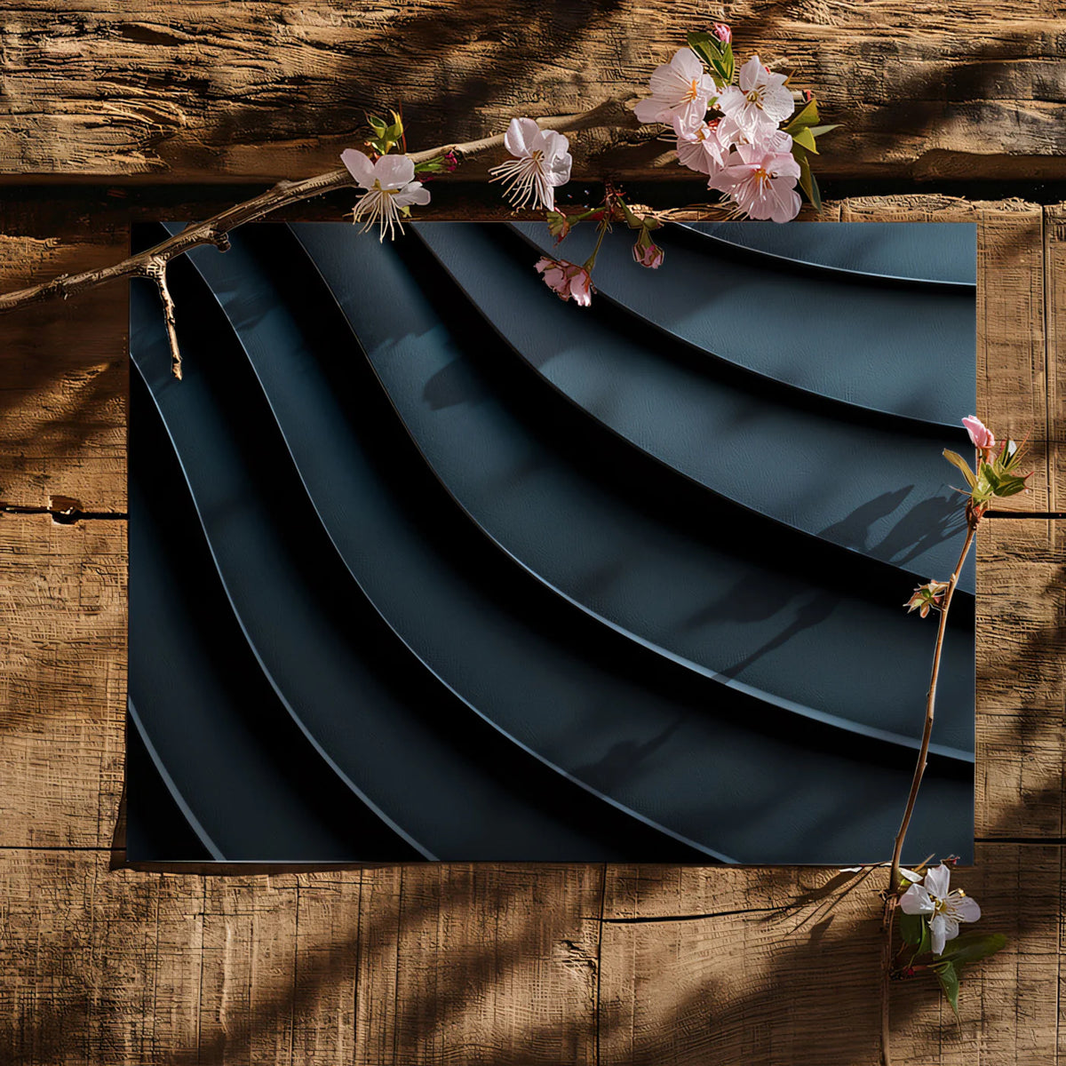 Deep Slate Wave Mural Wallpaper — Modern Architectural Texture Mural Wallpaper - room preview 03
