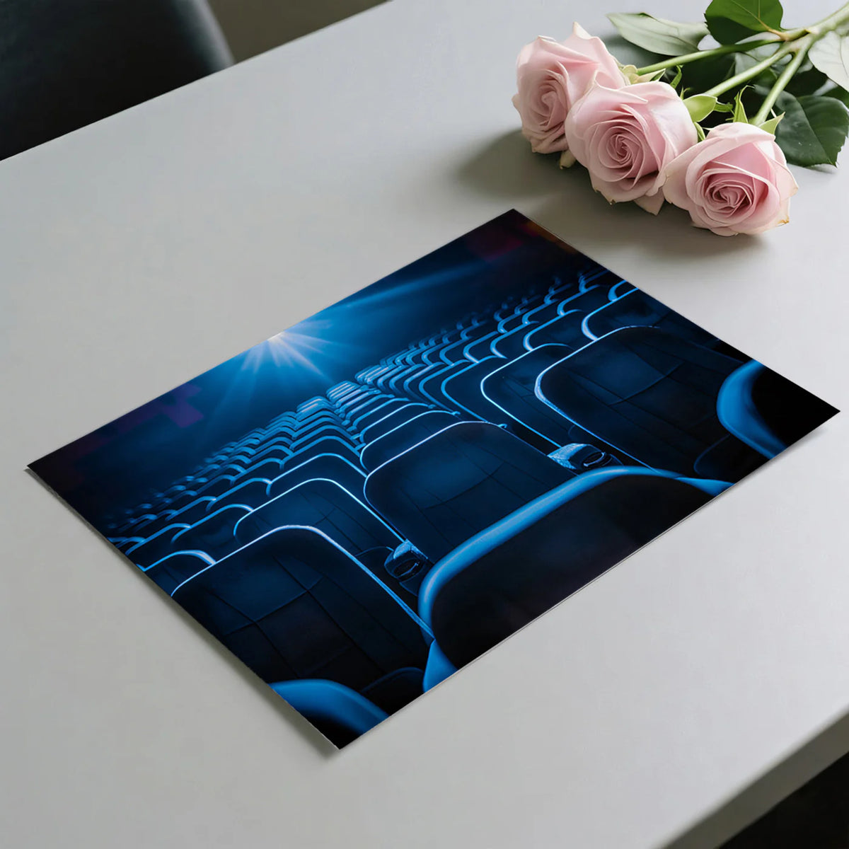 Cinema Premiere Rows Mural Wallpaper — Moody Blue Theater Scene Mural Wallpaper - room preview 03