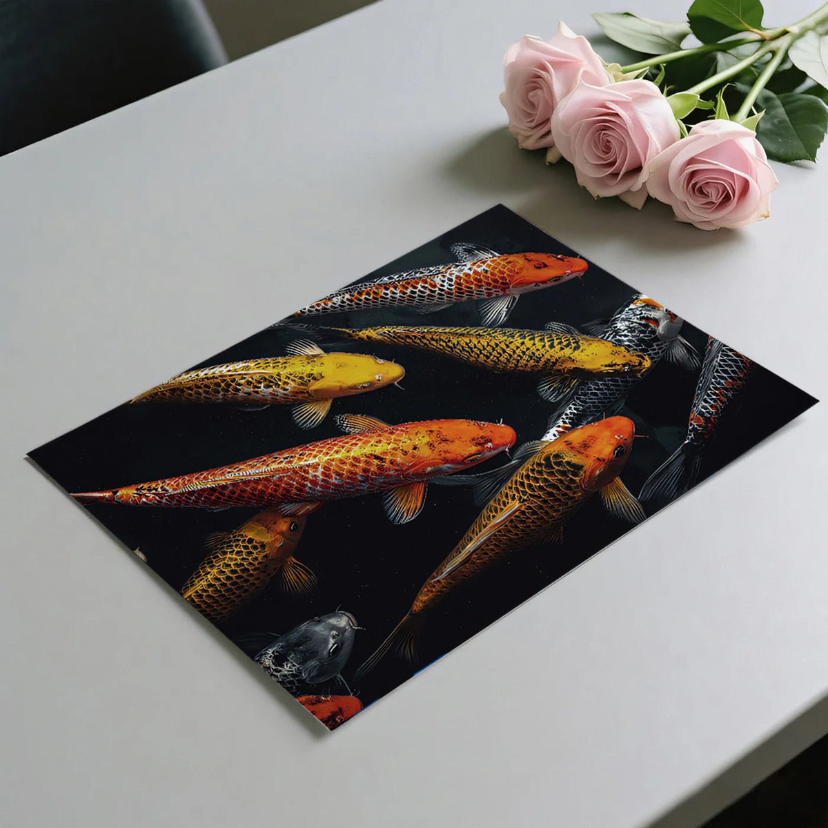 Koi Pond Swimming Mural Wallpaper — Bold High Contrast Aquatic Art Mural Wallpaper - room preview 03