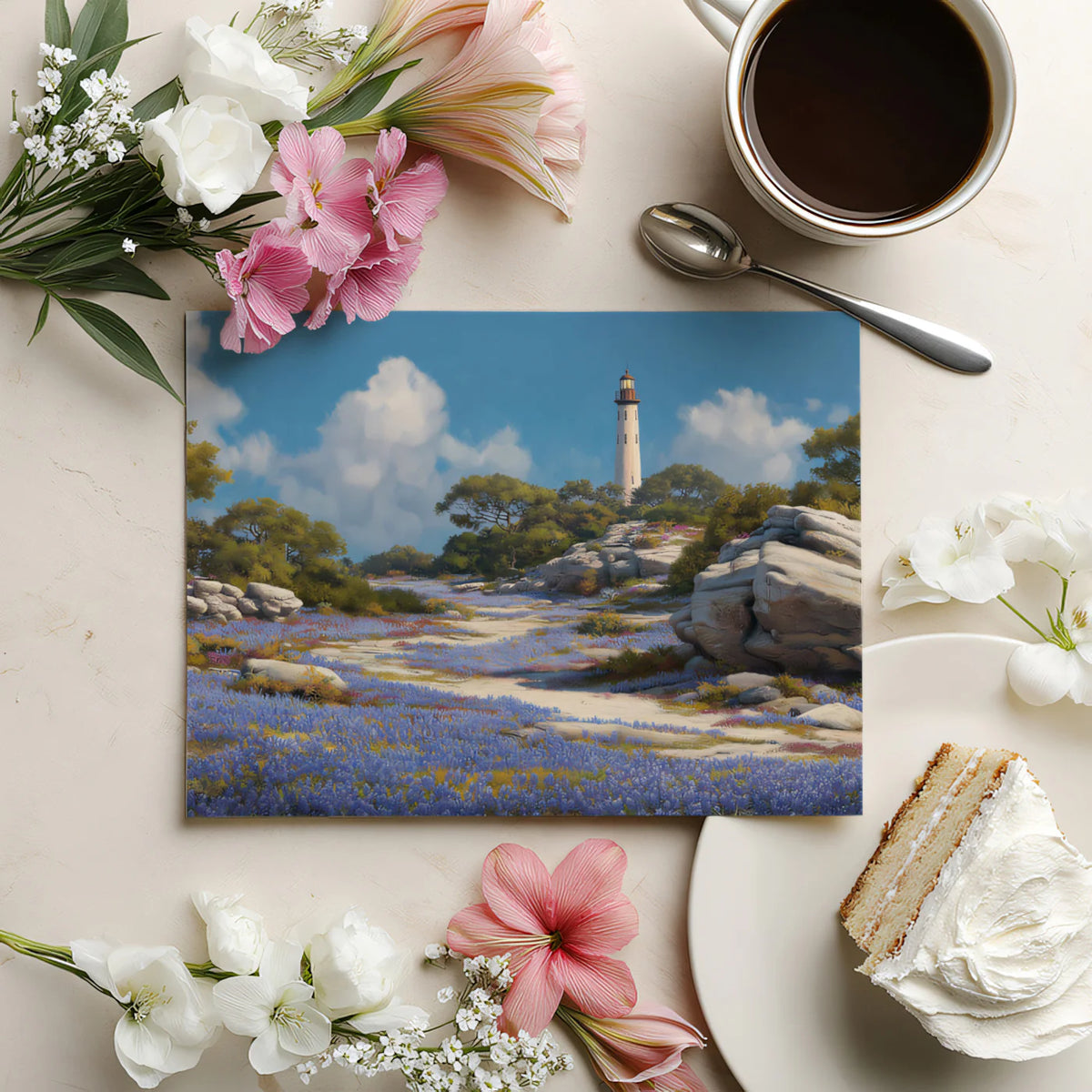 Coastal Lighthouse Path Mural Wallpaper — Impressionistic Landscape Mural Wallpaper - room preview 03