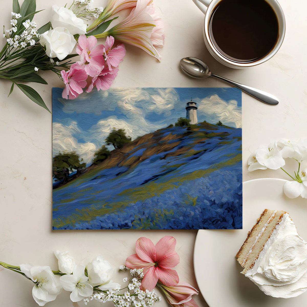 Coastal Lighthouse Landscape Mural in Oil Painting Style Mural Wallpaper - room preview 03