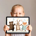 Dancing Woodland Friends Mural Wallpaper — Playful Musical Illustration Mural Wallpaper - room preview 03