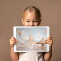 Fantasy Castle & Carousel Mural Wallpaper — Whimsical Pastel Scene Mural Wallpaper - room preview 03