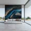 Aerial River Delta Mural Wallpaper — Moody Teal and Gold Abstract Mural Wallpaper - room preview 03