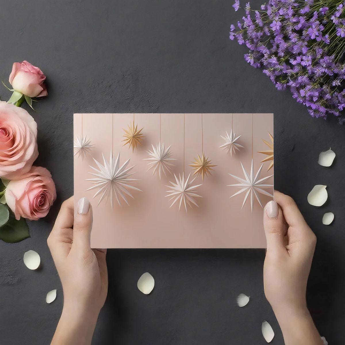 Origami Star Garland Mural Wallpaper — Soft Nordic Festive Design Mural Wallpaper - room preview 03