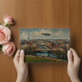 Vintage Zeppelin Cityscape Mural Wallpaper — Impressionist Style Mural Wallpaper - room preview 03