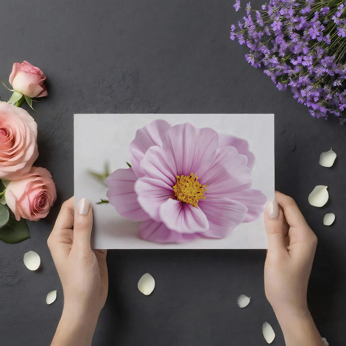 Macro Cosmos Flower Mural Wallpaper — Soft Minimalist Floral Mural Wallpaper - room preview 03