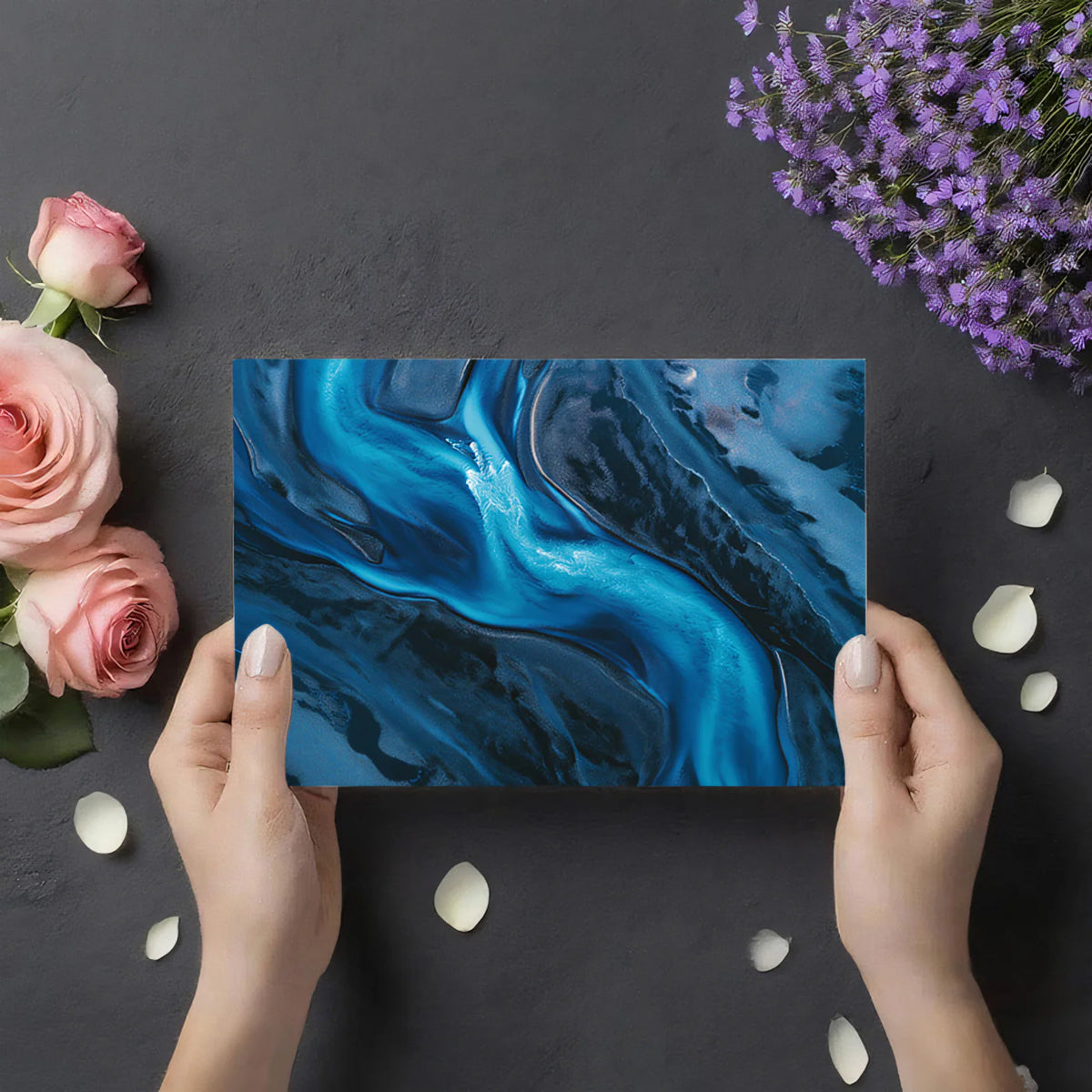 Glacial River Aerial Mural Wallpaper — Moody Abstract Nature Mural Wallpaper - room preview 03