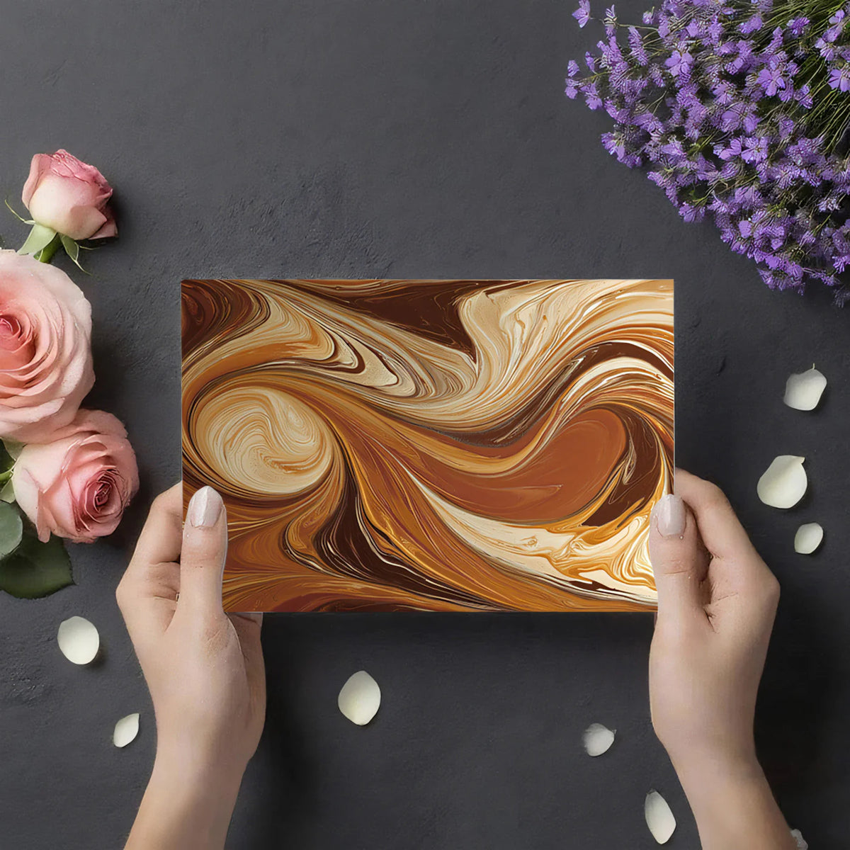 Molten Caramel Fluid Art Mural Wallpaper — Abstract Luxury Design Mural Wallpaper - room preview 03