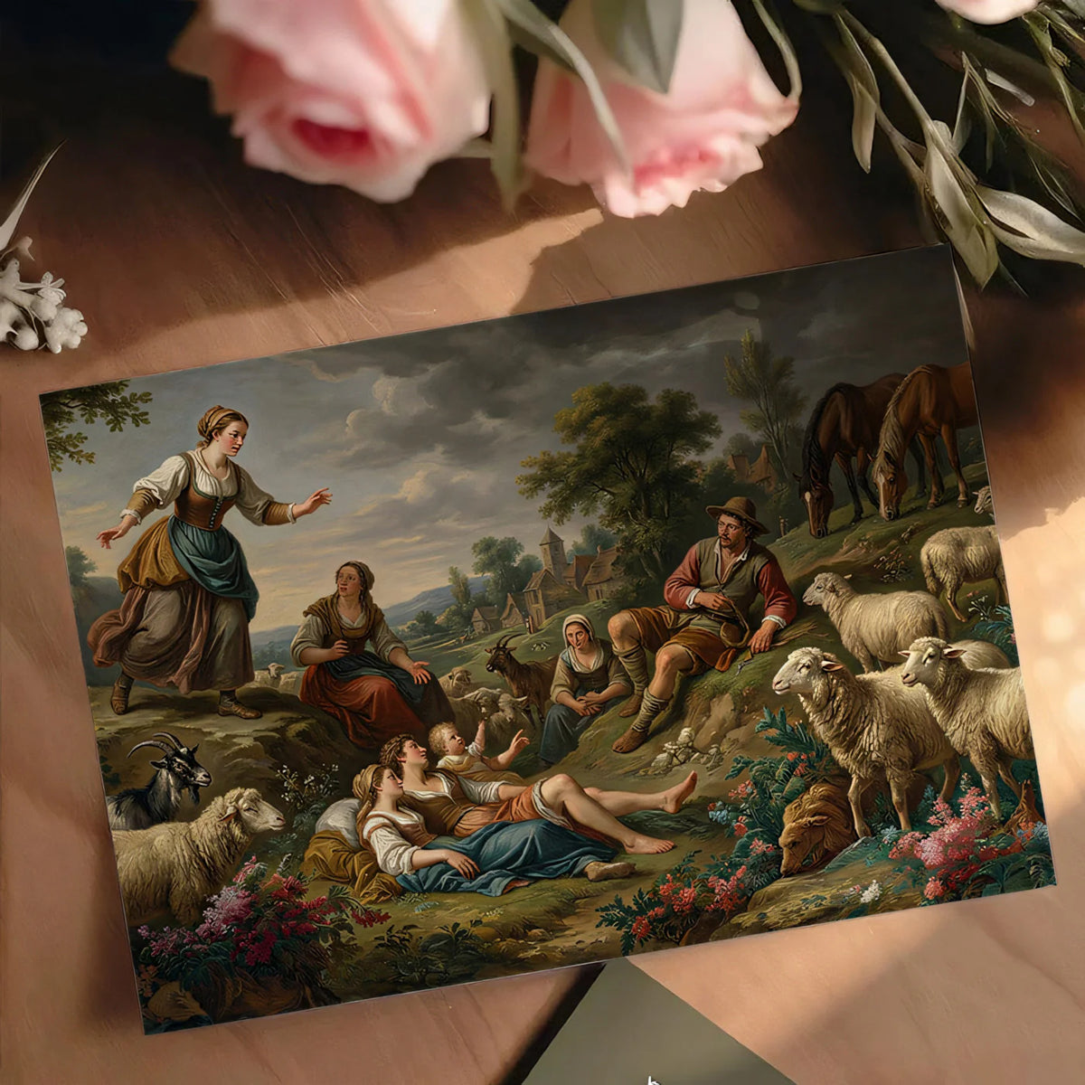 Pastoral Countryside Oil Painting Mural Wallpaper — Vintage Art Mural Wallpaper - room preview 03