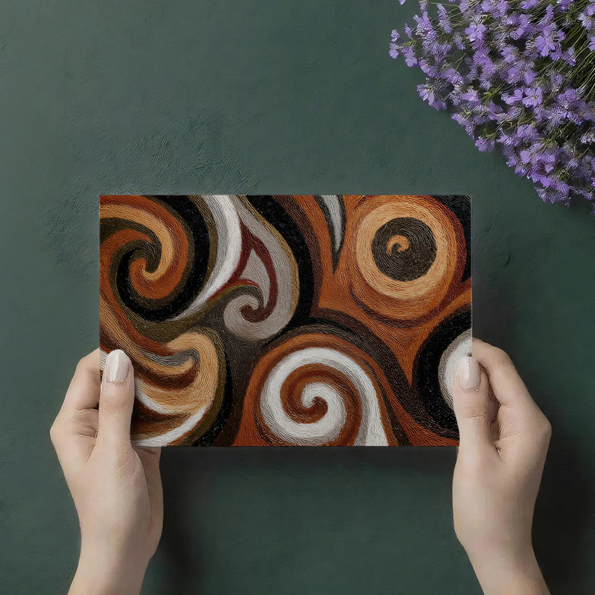 Embroidered Swirl Mural Wallpaper — Textured Copper and Charcoal Mural Wallpaper - room preview 03