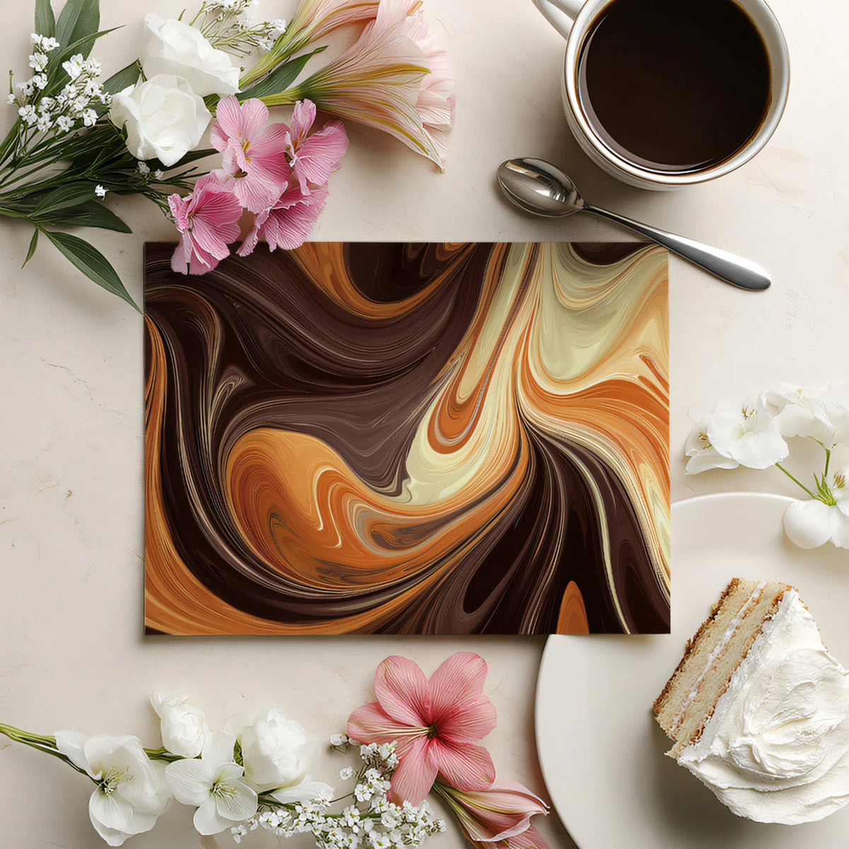 Molten Caramel Marble Mural Wallpaper — Fluid Abstract Design Mural Wallpaper - room preview 03