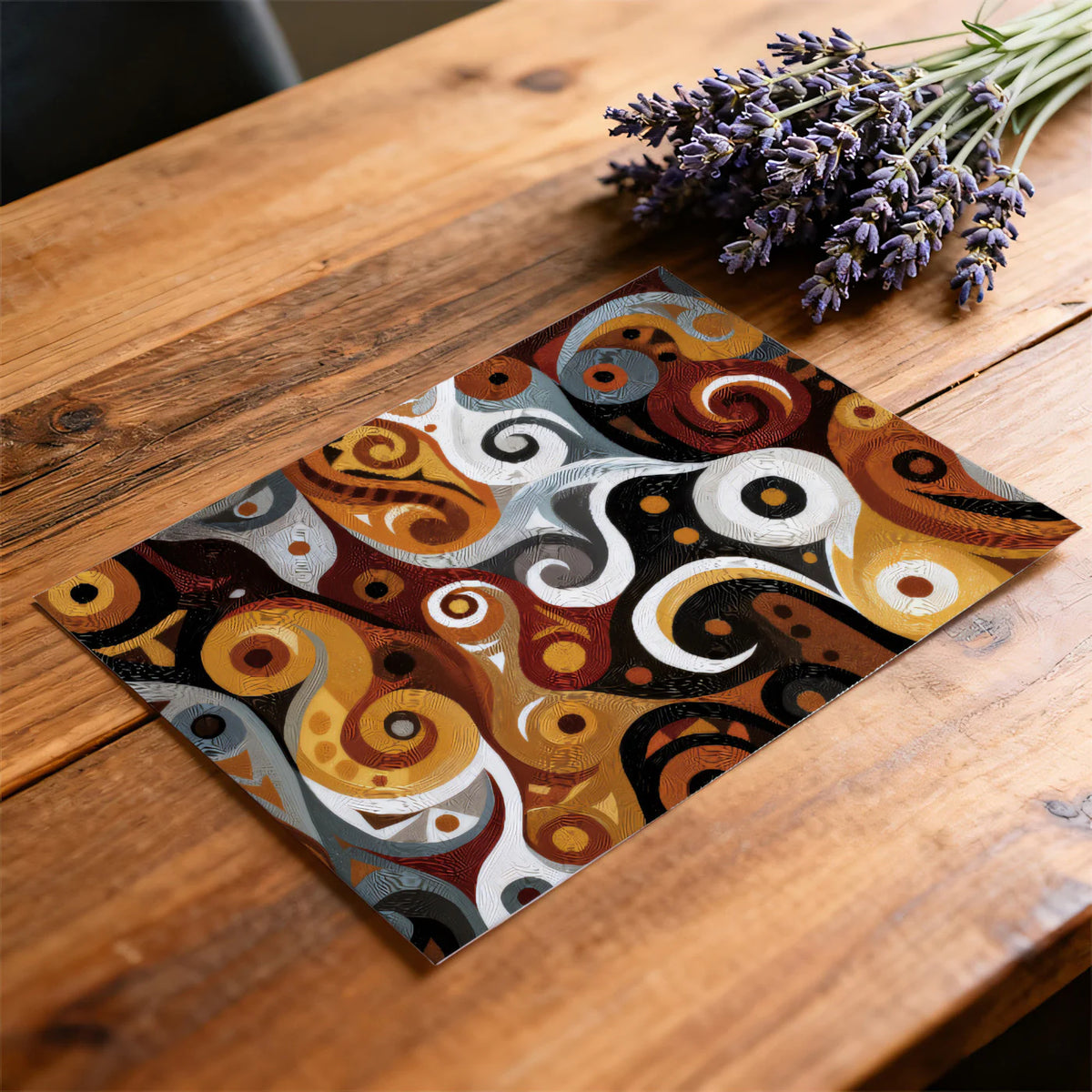 Tribal Abstract Swirls Mural Wallpaper — Earth Tone Art Mural Wallpaper - room preview 03