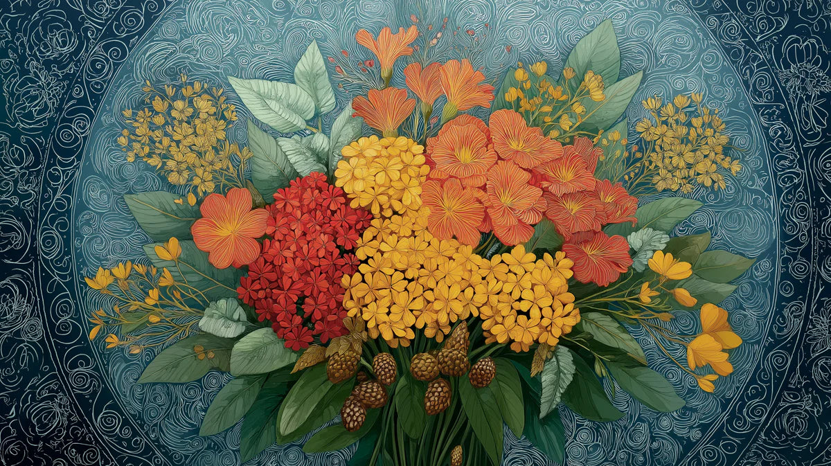 Folk Art Floral Mural Wallpaper — Vibrant Botanical Design Mural Wallpaper - room preview 03