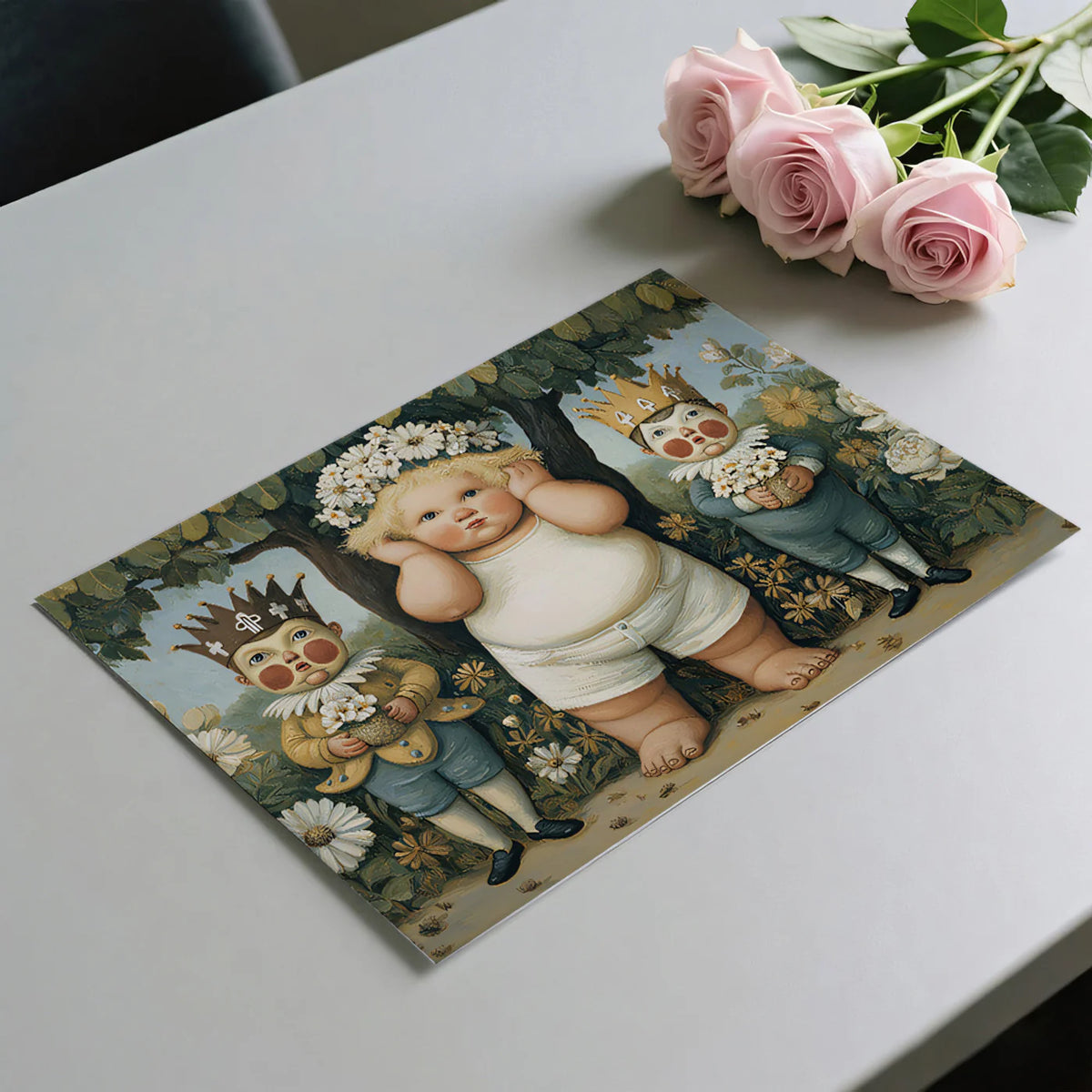 Royal Children Folk Art Mural Wallpaper — Whimsical Garden Scene Mural Wallpaper - room preview 03