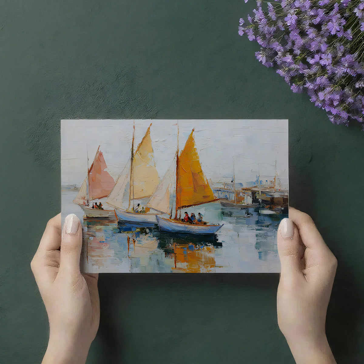 Sailboat Regatta Mural Wallpaper — Impressionist Coastal Art Mural Wallpaper - room preview 03