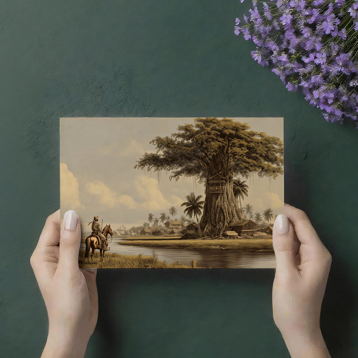 Vintage River Landscape Mural Wallpaper — Sepia Explorer Scene Mural Wallpaper - room preview 03