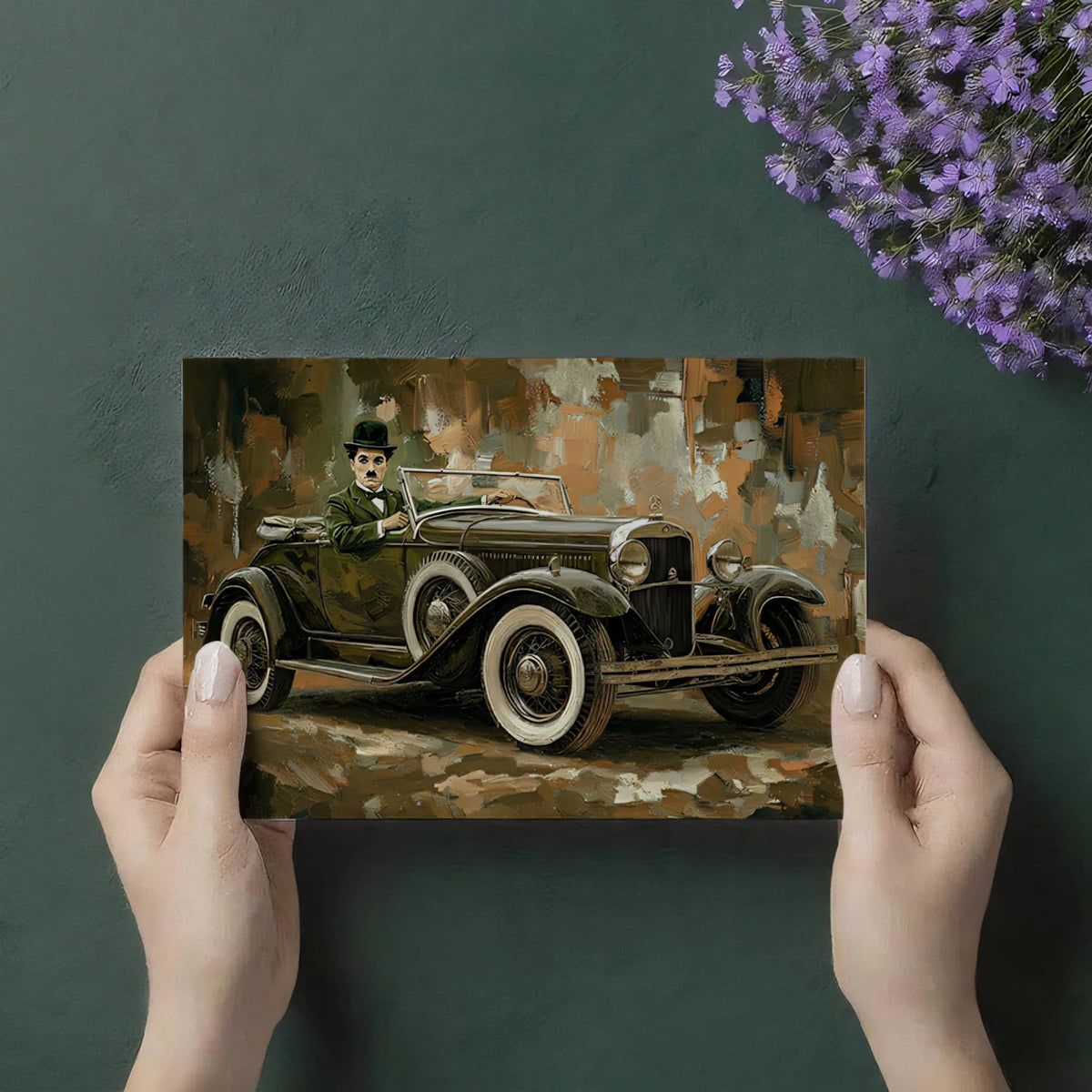 Charlie Chaplin Classic Car Mural Wallpaper — Vintage Cinematic Art Mural Wallpaper - room preview 03