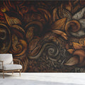 Abstract Swirl Relief Mural Wallpaper — Warm Bronze and Copper Mural Wallpaper - room preview 03