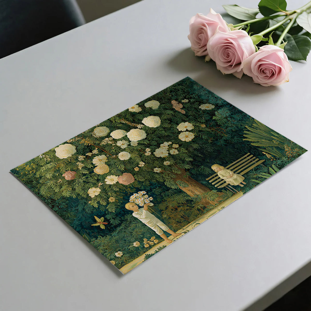 Vintage Storybook Garden Mural Wallpaper — Whimsical Floral Scene Mural Wallpaper - room preview 03