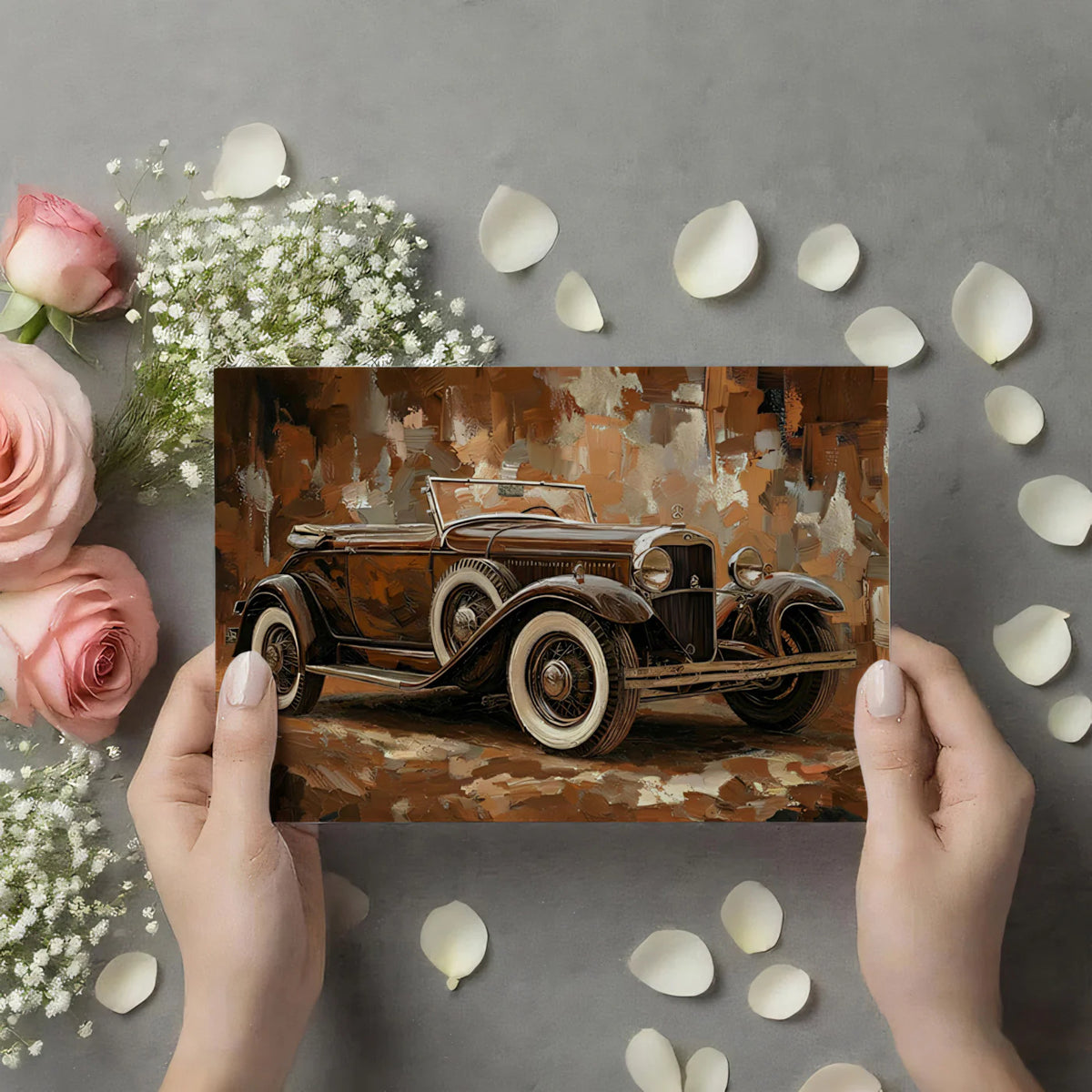 Vintage Classic Car Mural Wallpaper — Impressionist Oil Painting Mural Wallpaper - room preview 03