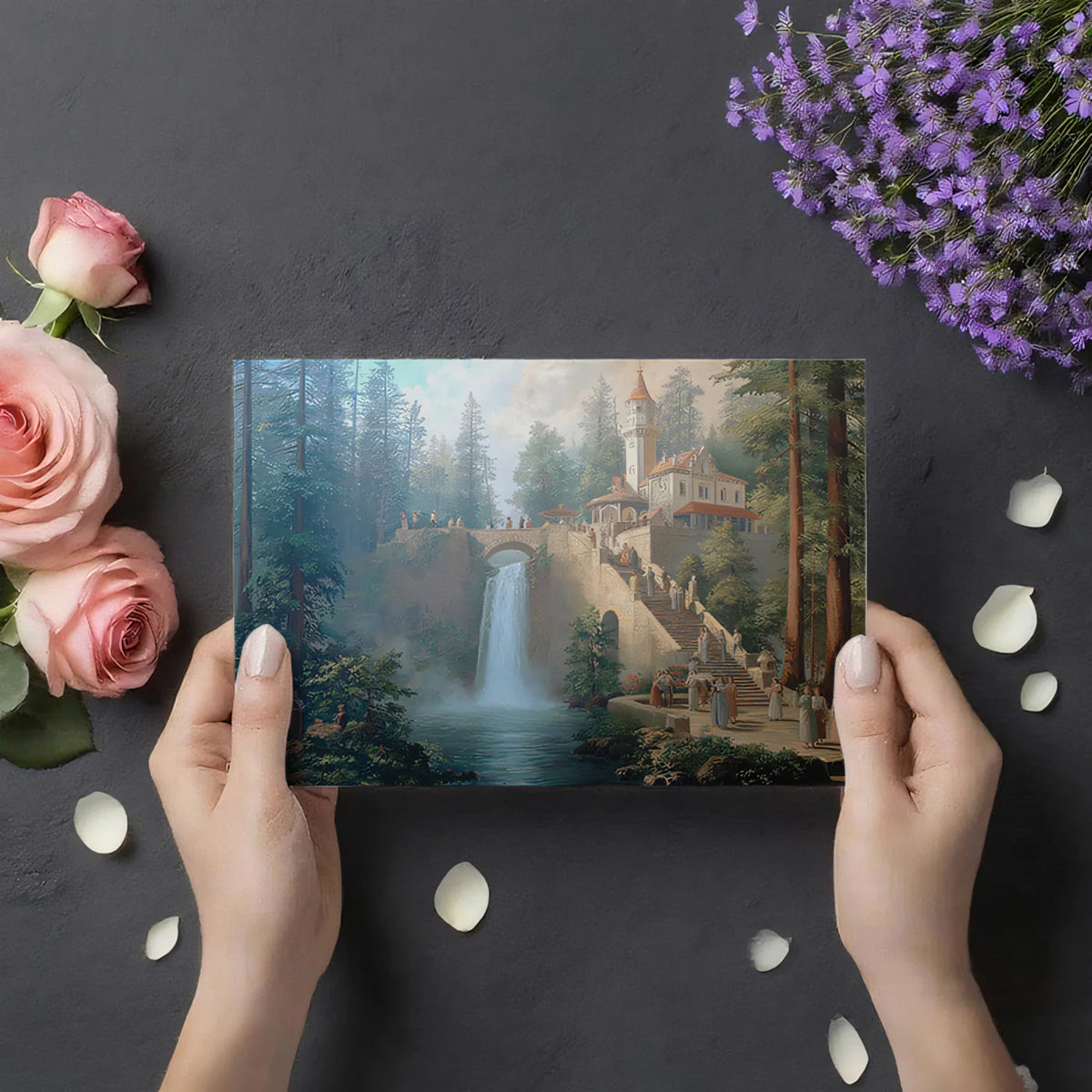 Fairytale Forest Castle Mural Wallpaper — Romantic Landscape Mural Wallpaper - room preview 03