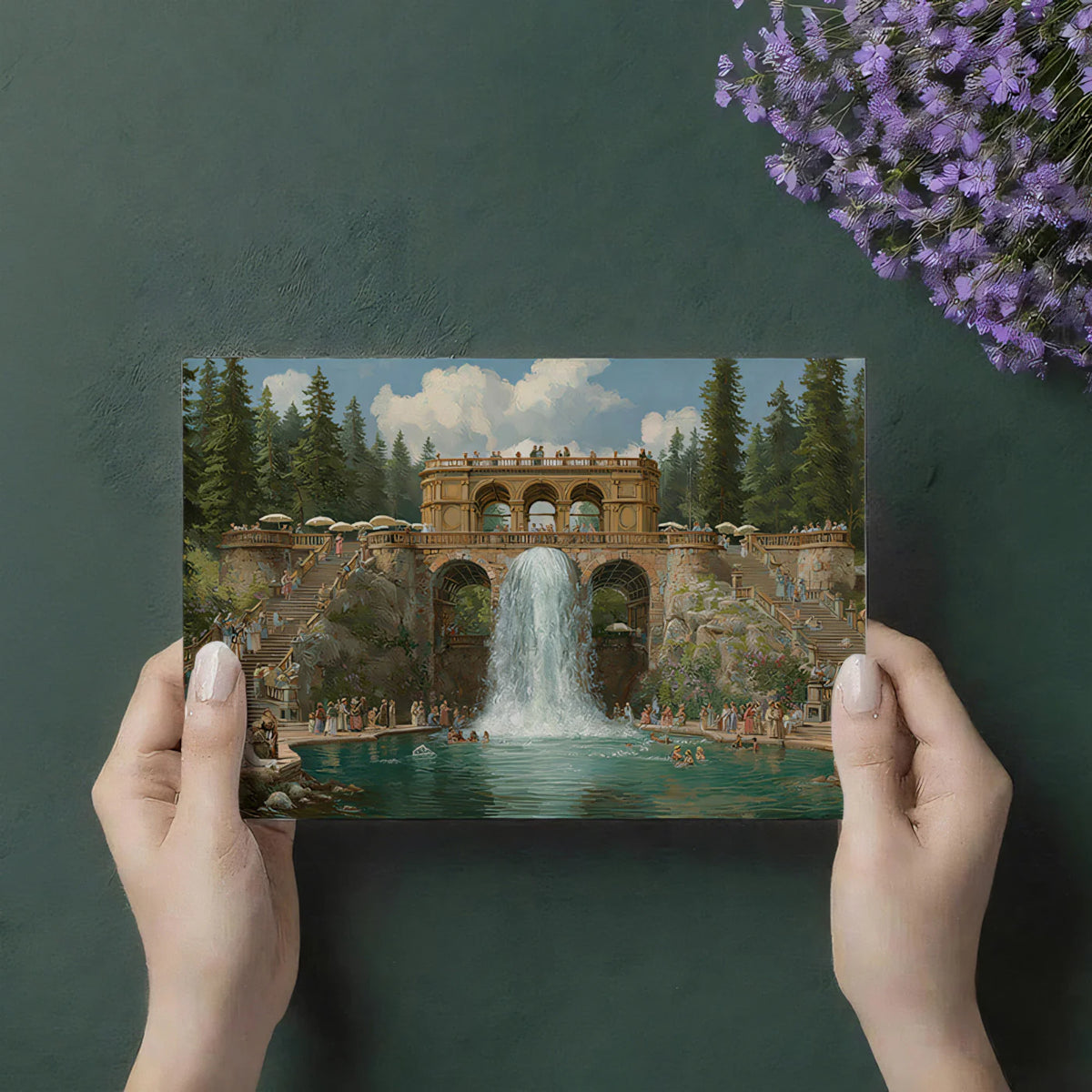 Classical Roman Waterfall Mural Wallpaper — Historic Landscape Art Mural Wallpaper - room preview 03