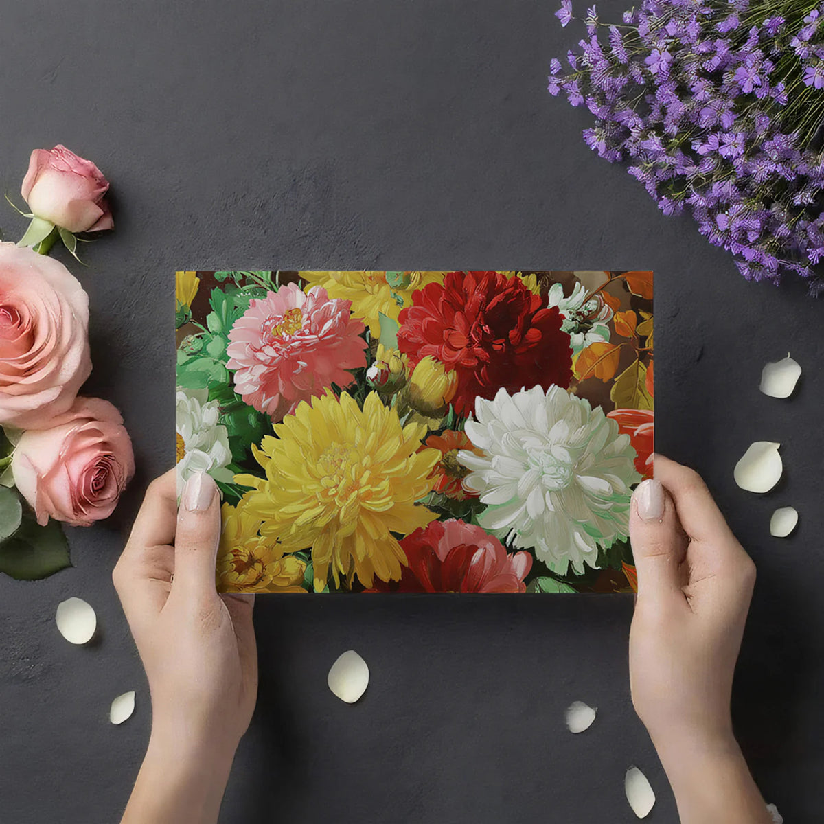 Chrysanthemum Oil Painting Mural Wallpaper — Colorful Botanical Mural Wallpaper - room preview 03