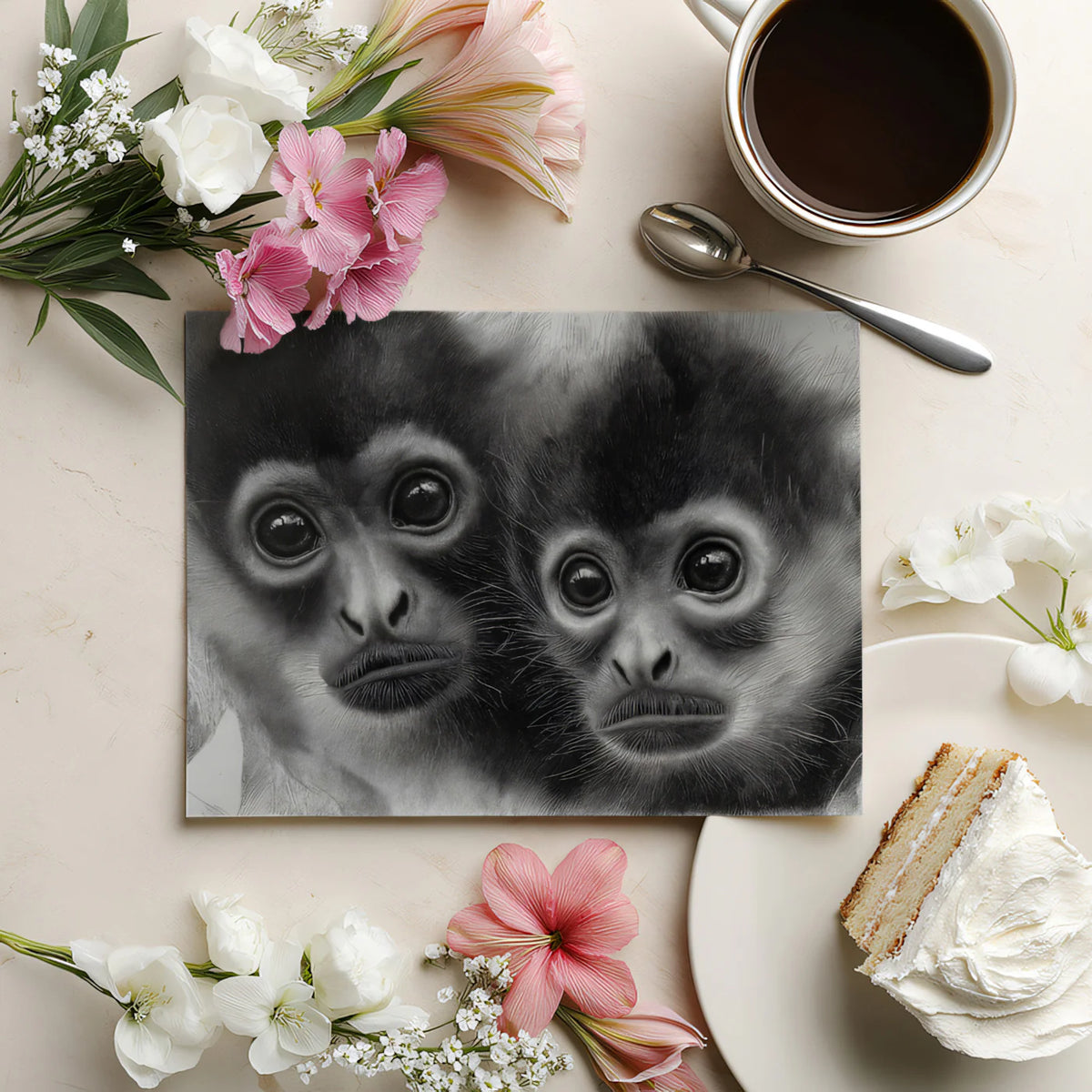Primate Portrait Mural Wallpaper — Graphite Sketch Art Mural Wallpaper - room preview 03