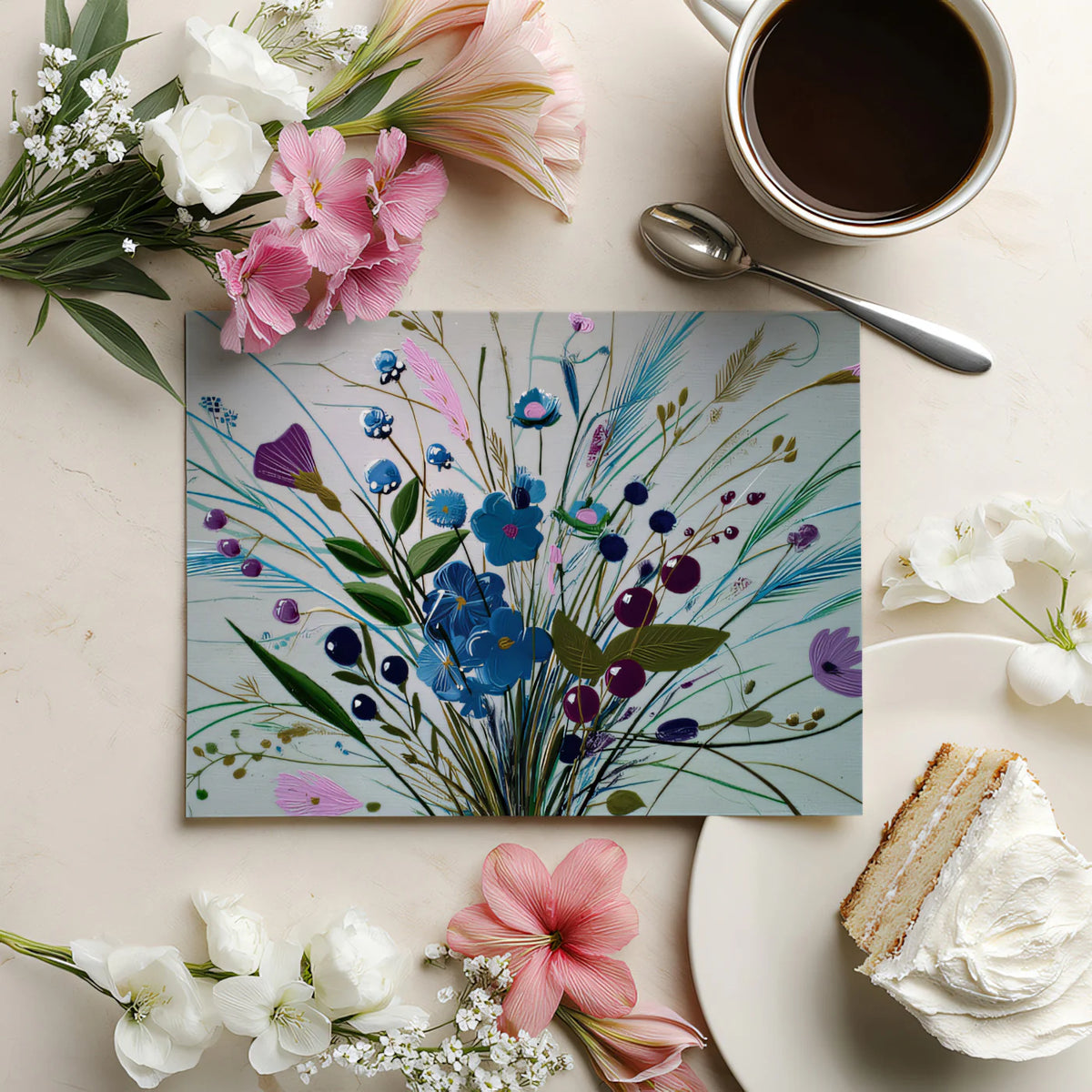 Wildflower Bouquet Mural Wallpaper — Expressive Oil Painting Style Mural Wallpaper - room preview 03