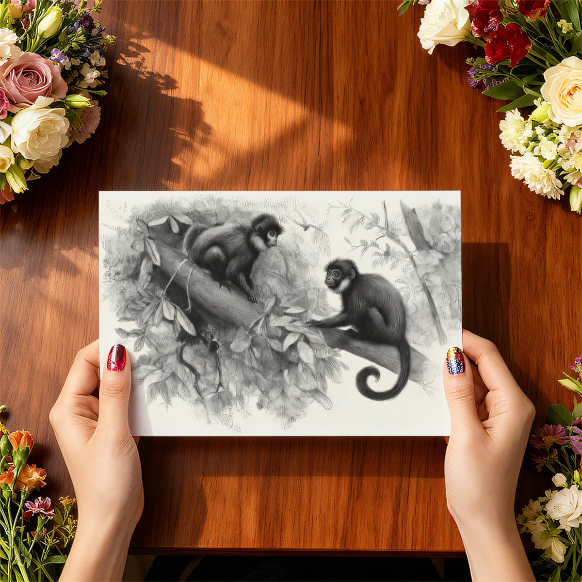 Monkeys in the Canopy Pencil Sketch Mural Wallpaper - room preview 03