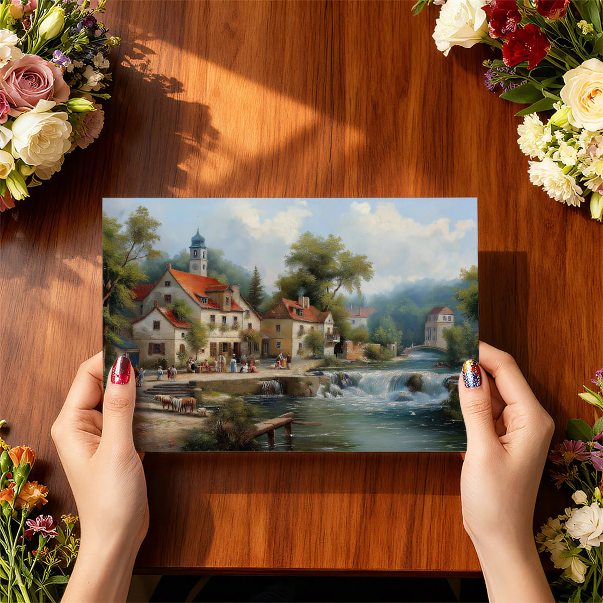 Old European Village Landscape Mural Wallpaper — Painterly Scene Mural Wallpaper - room preview 03