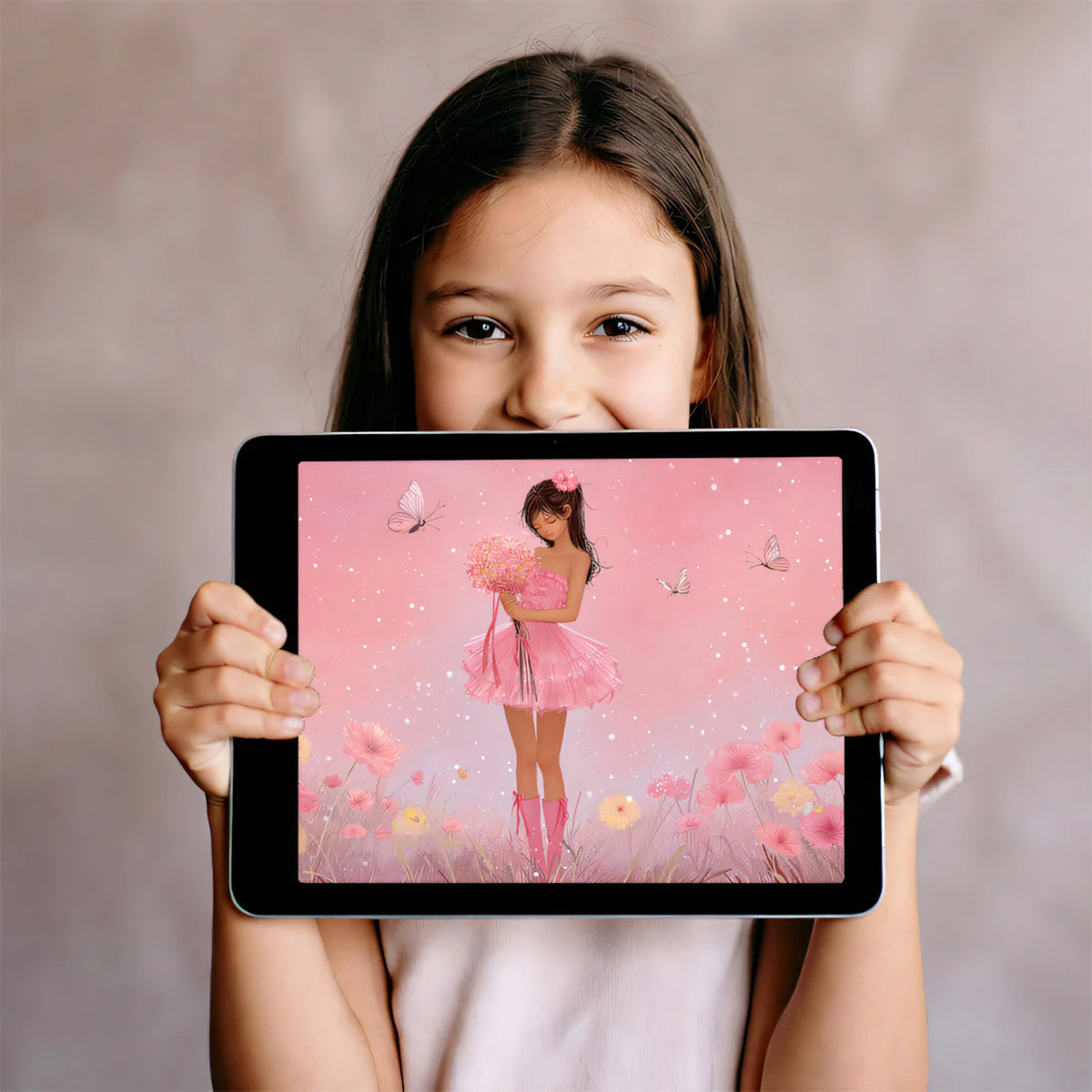 Ballerina Girl with Floral Meadow Mural Wallpaper — Whimsical Pink Mural Wallpaper - room preview 03