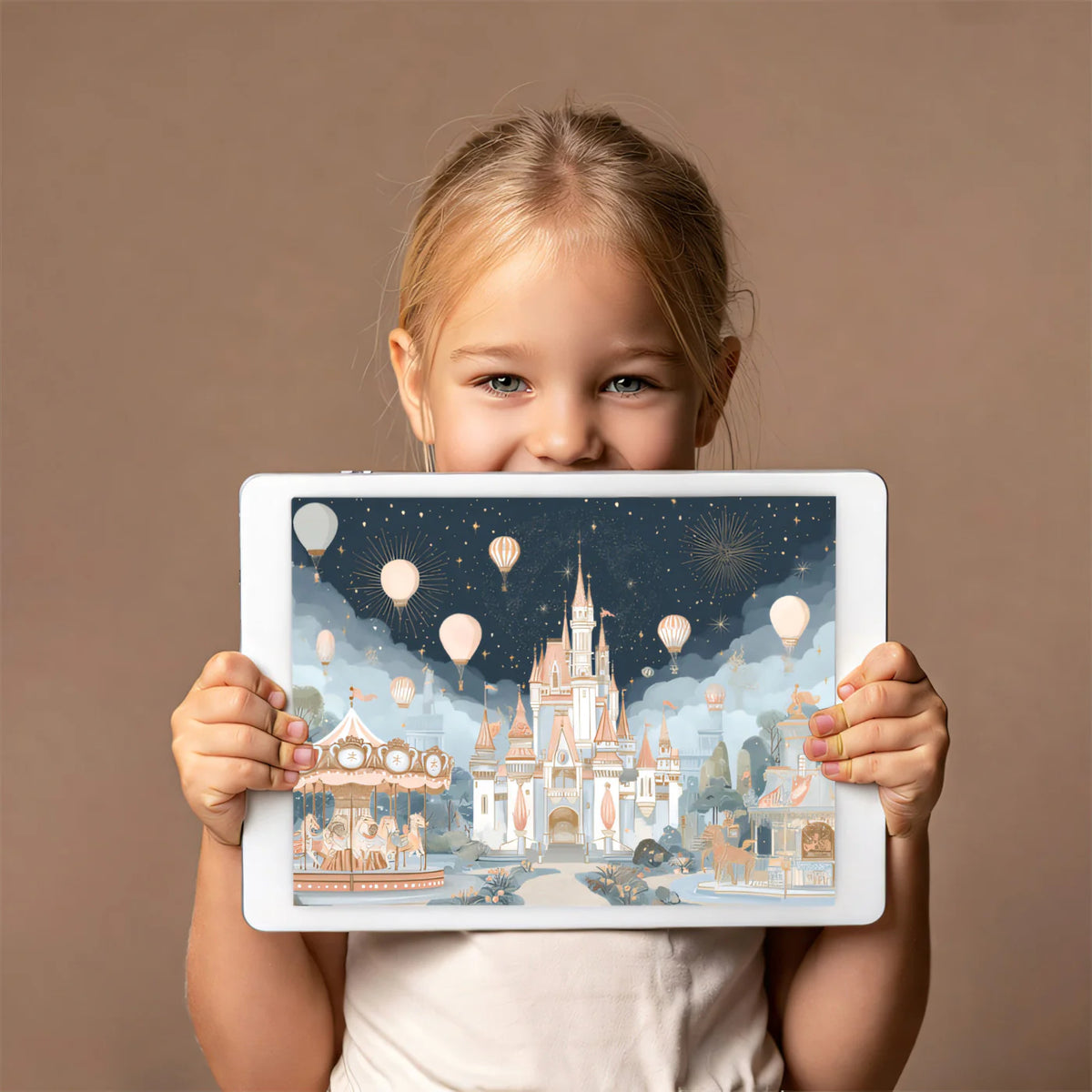Fantasy Castle and Carousel Mural Wallpaper — Whimsical Night Scene Mural Wallpaper - room preview 03