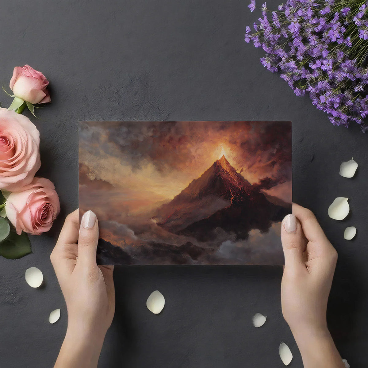 Volcanic Eruption Oil Painting Mural — Cinematic Fine Art Mural Wallpaper - room preview 03
