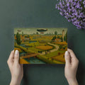 Golden Pastoral Airship Mural Wallpaper — Vintage Folk Art Landscape Mural Wallpaper - room preview 03