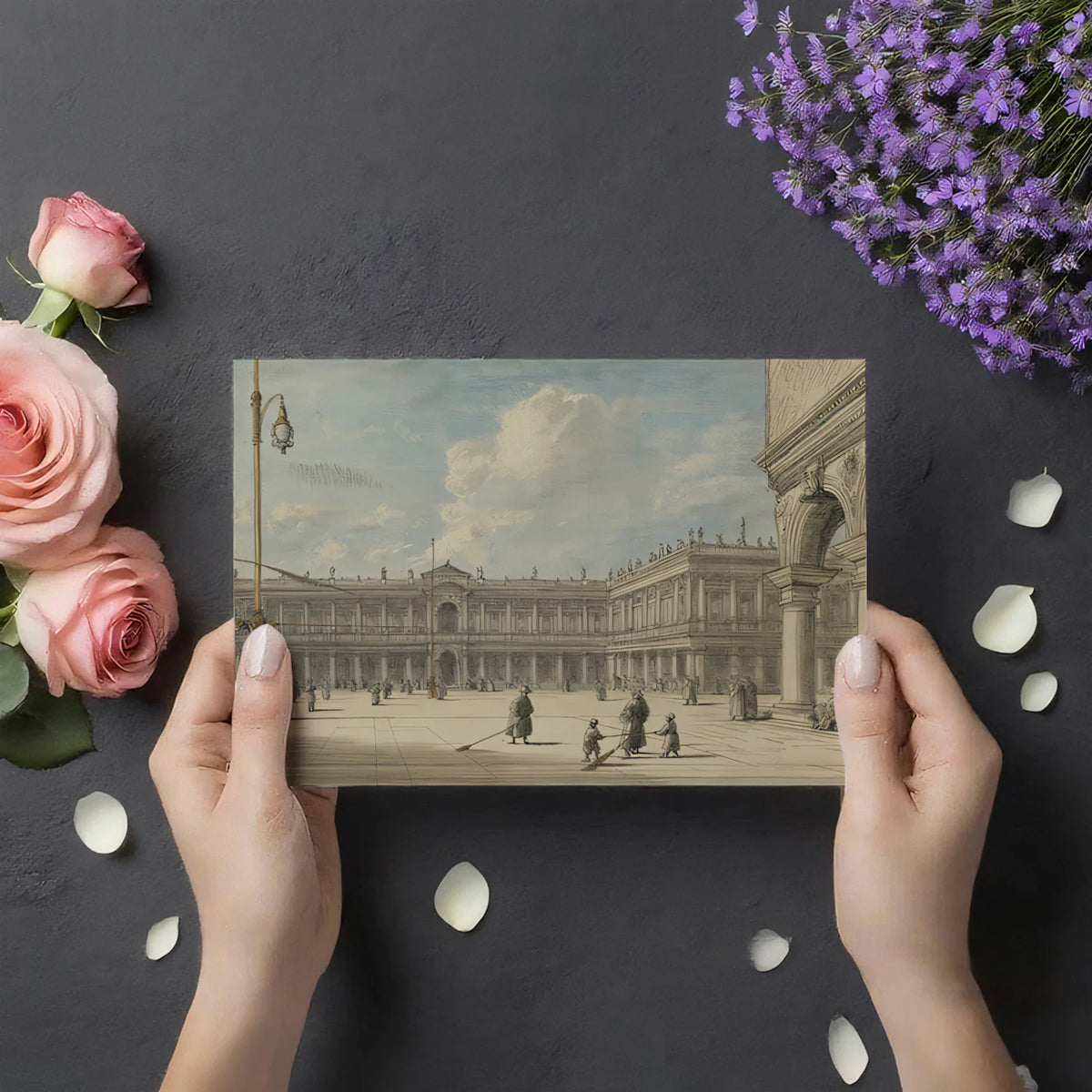 Venetian St. Mark's Square Mural Wallpaper — Vintage Sketch Art Mural Wallpaper - room preview 03