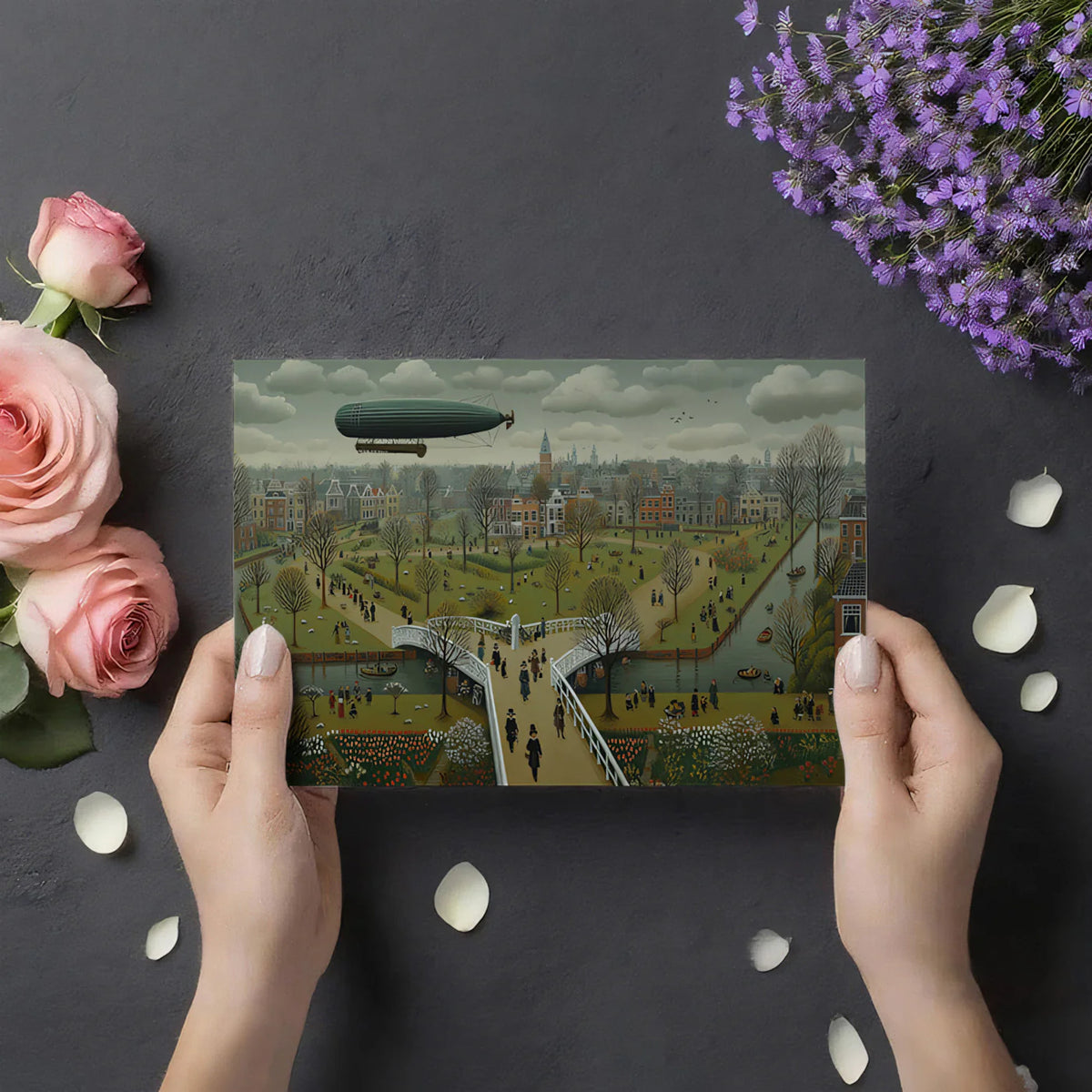 Vintage Dutch Townscape Mural Wallpaper — Whimsical Folk Art Mural Wallpaper - room preview 03