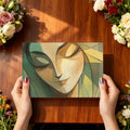 Abstract Geometric Portrait Mural Wallpaper — Soft Ochre and Green Mural Wallpaper - room preview 03
