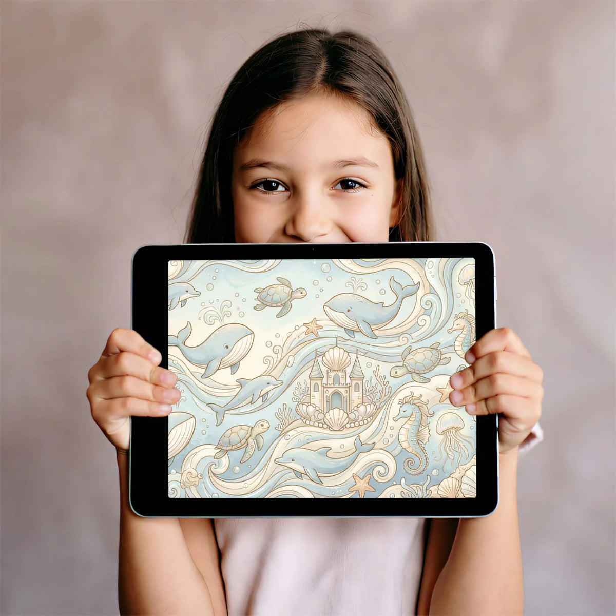 Underwater Kingdom Whimsical Mural Wallpaper — Soft Aquatic Scene Mural Wallpaper - room preview 03