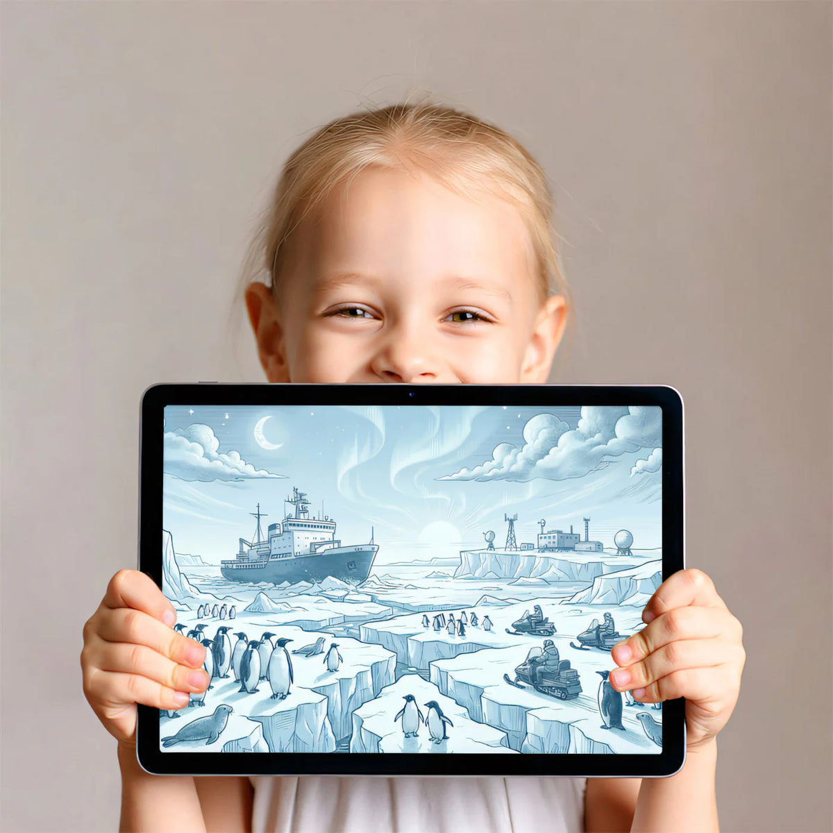Arctic Expedition Engraving Style Mural Wallpaper — Cool Blue Tones Mural Wallpaper - room preview 03