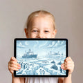 Arctic Expedition Engraving Style Mural Wallpaper — Cool Blue Tones Mural Wallpaper - room preview 03