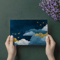Indigo Skies & Golden Birds Mural Wallpaper — Whimsical Dreamscape Mural Wallpaper - room preview 03