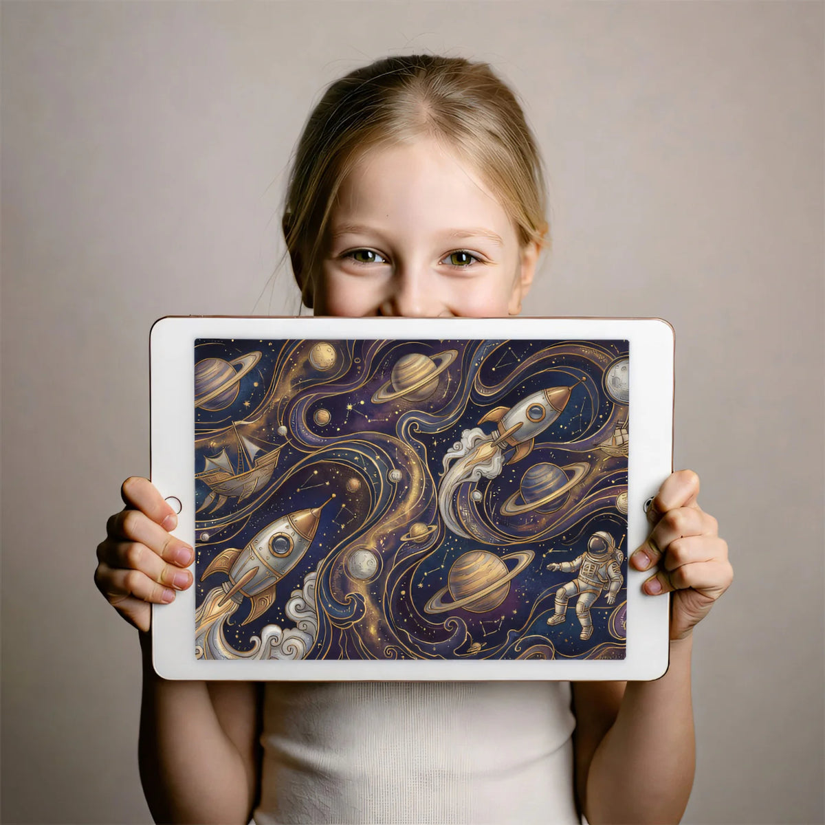 Vintage Cosmic Journey Mural Wallpaper — Celestial Exploration Art Mural Wallpaper - room preview 03