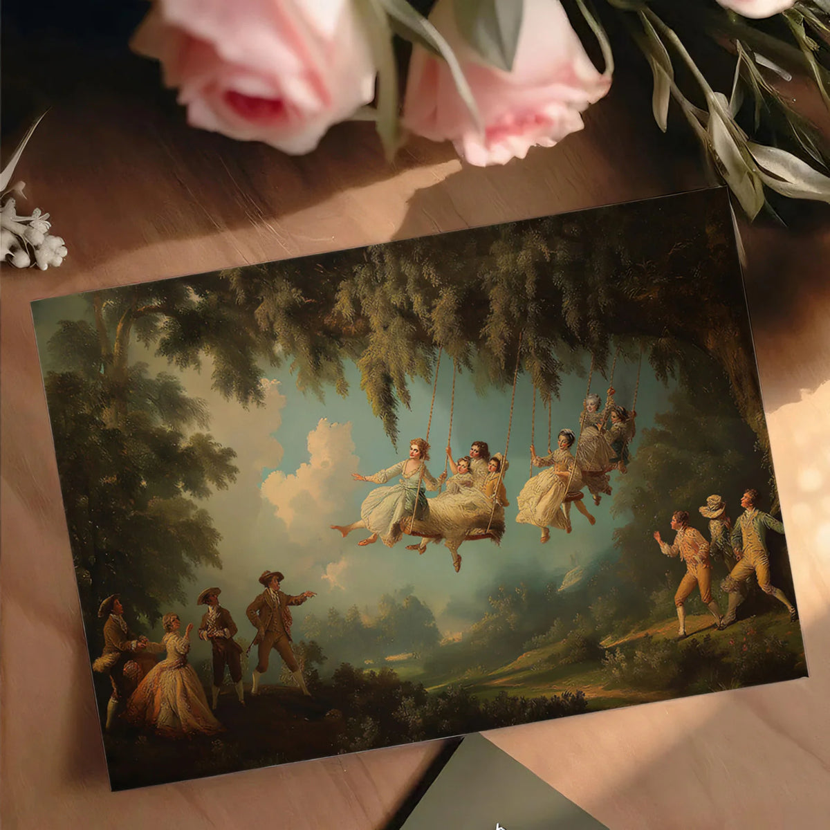 Rococo Garden Swing Mural Wallpaper — Vintage Romantic Scene Mural Wallpaper - room preview 03