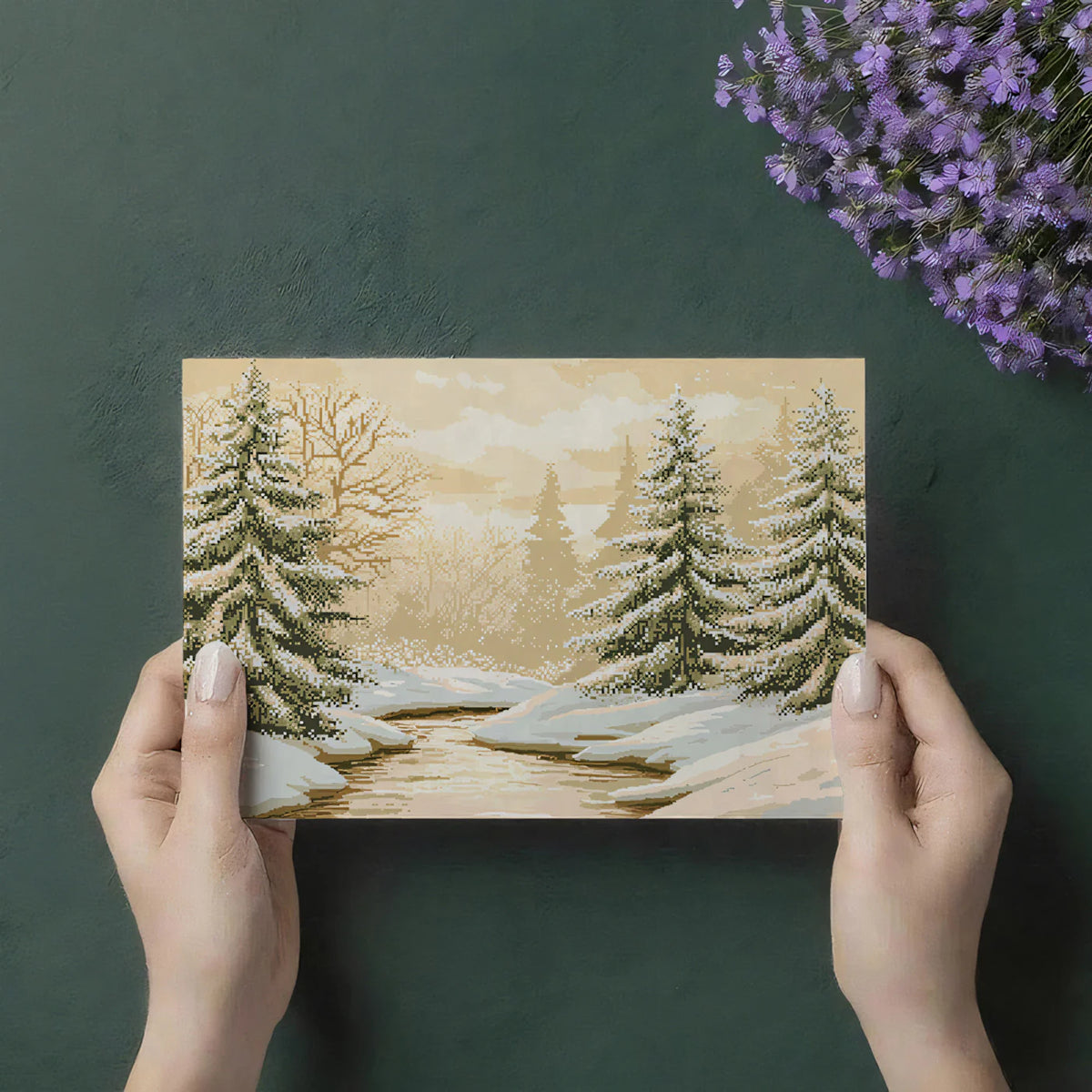 Pixel Art Winter Forest Mural Wallpaper — Vintage Sepia Landscape Mural Wallpaper - room preview 03