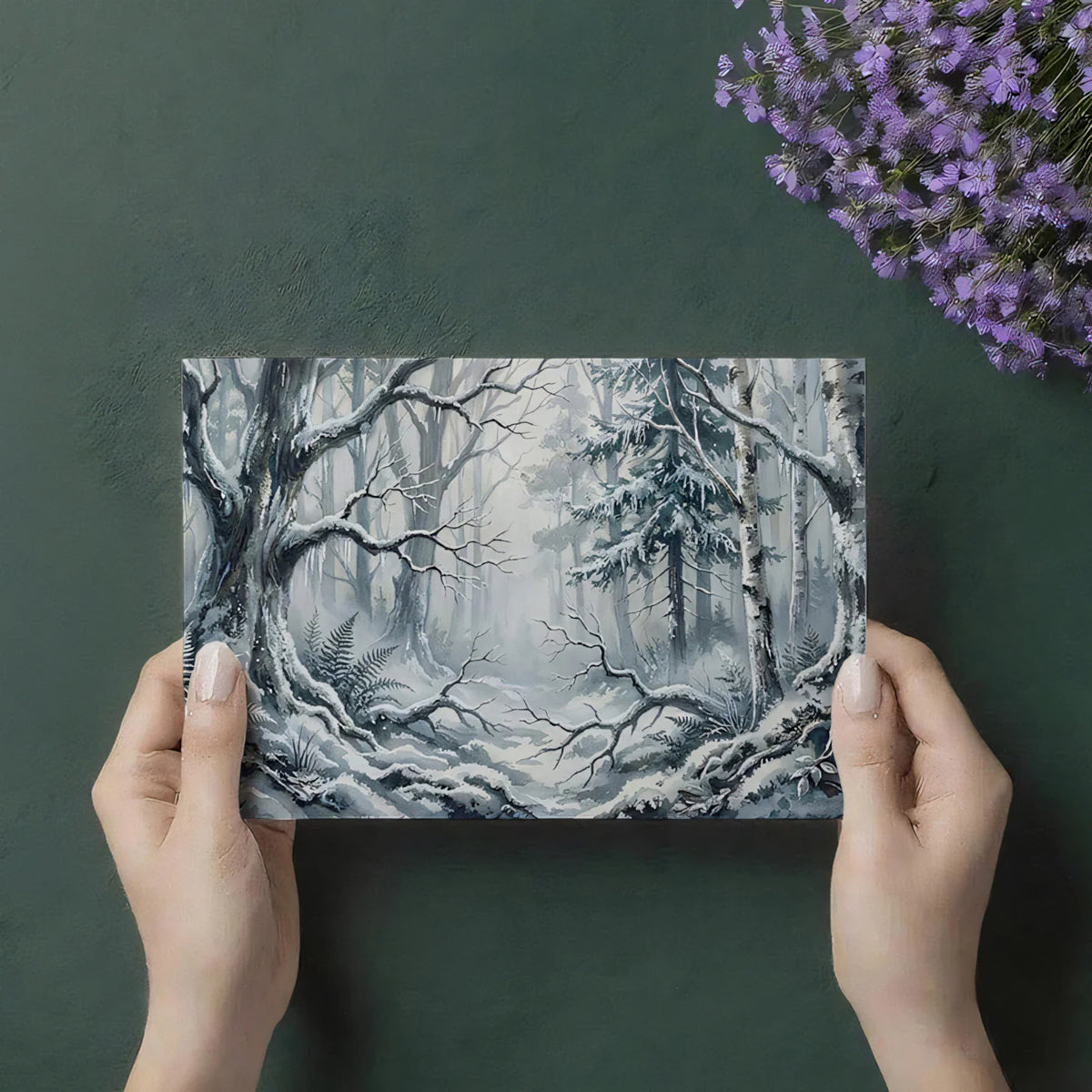 Snowy Winter Forest Mural Wallpaper — Impressionistic Scenery Mural Wallpaper - room preview 03